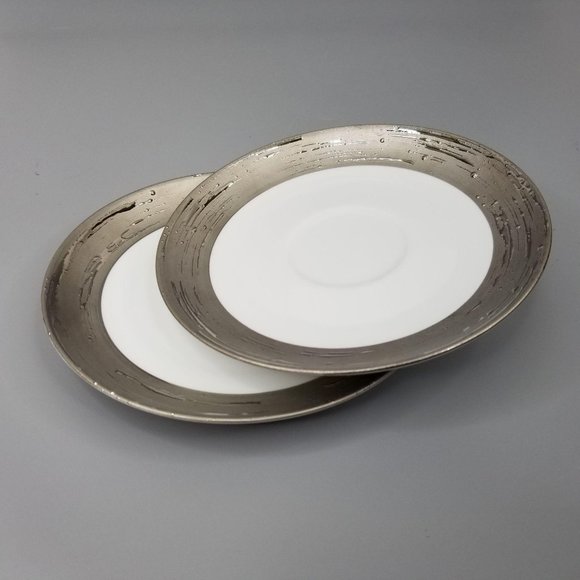 2 Porcel Argentatus Tea Saucers Limoges Porcelain - Picture 6 of 8